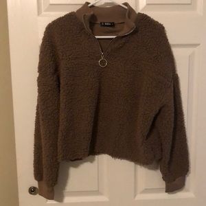 Cropped Raw Hem Popcorn Sweater